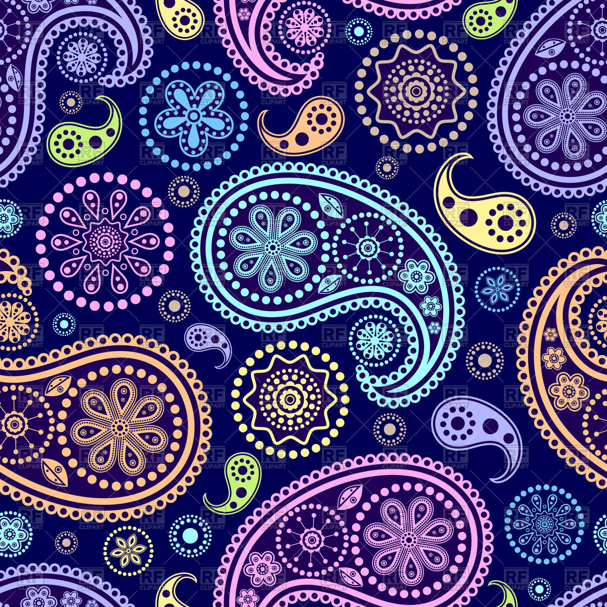 1200x1200 Seamless Paisley Pattern On Dark Background Vector Image Vector
