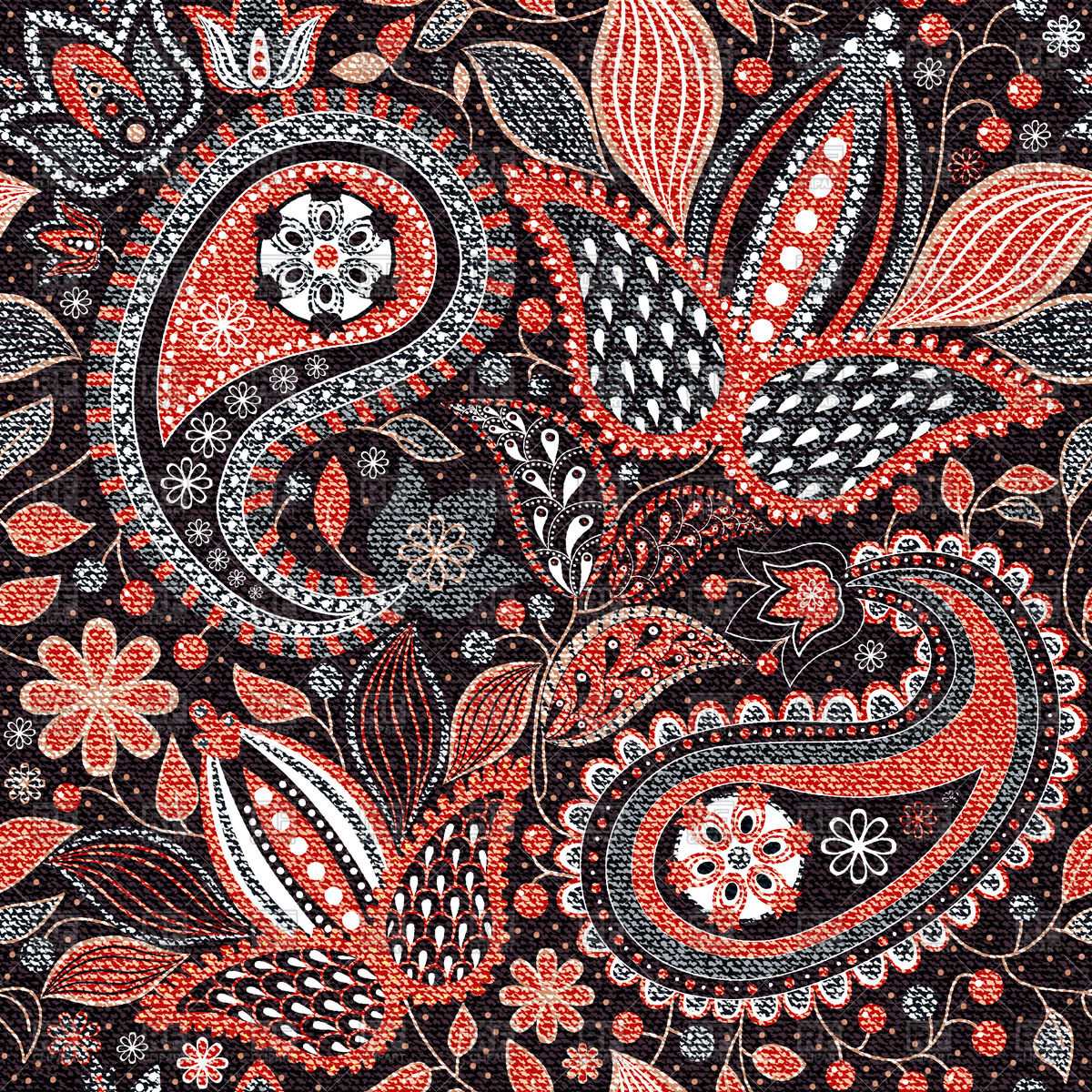 1200x1200 Red Paisley Seamless Pattern With Flowers Vector Image Vector