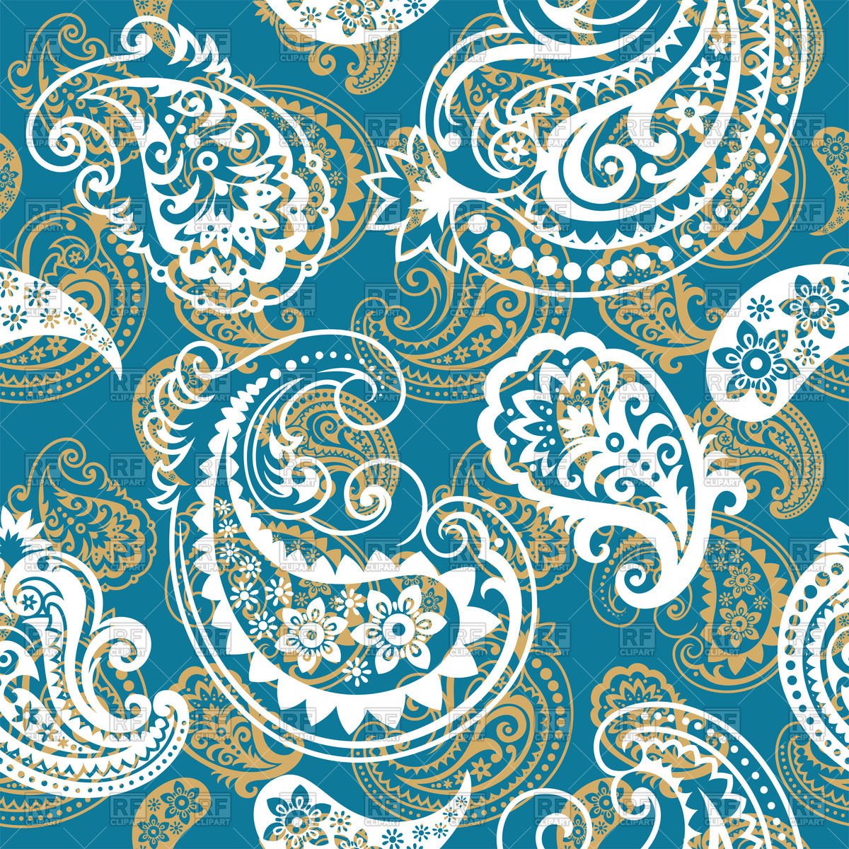 1200x1200 Seamless Blue Paisley Pattern Vector Image Vector Artwork Of