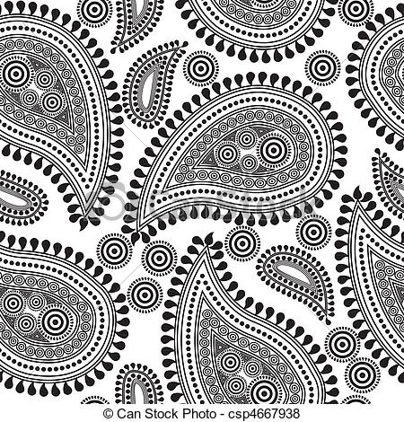 450x470 Seamless Repeating Paisley Pattern In Black And White.