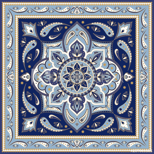 500x500 Floral Indian Paisley Pattern Vector Border. Vintage Flower Ethnic