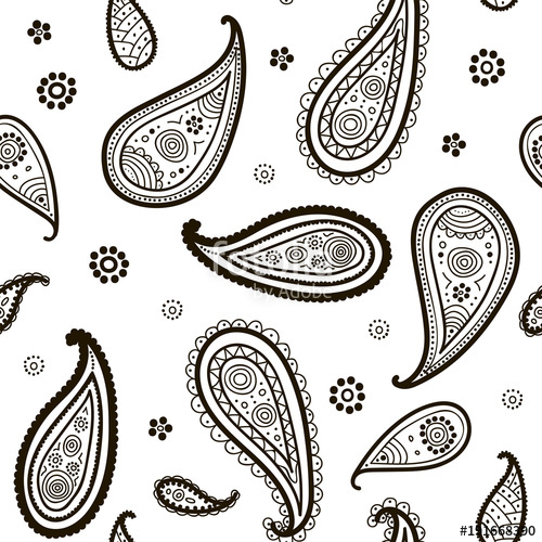 500x500 Indian Traditional Hand Drawn Seamless Pattern. Paisley. Vector