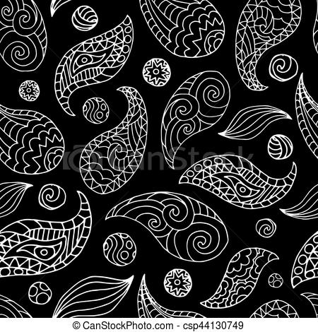 450x470 Paisley Vector Seamless Pattern On Black. Paisley Seamless Pattern