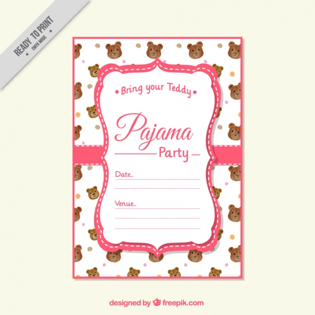 626x626 Pajama Party Invitation With Bear Vector Free Download