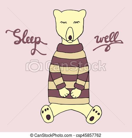 450x470 Sleep Well Illustration. Cute Sleeping Bear In Pajama And Hand