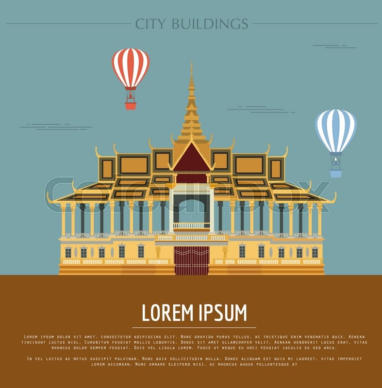 787x800 City Buildings Graphic Template. Royal Palace. Cambodia. Vector