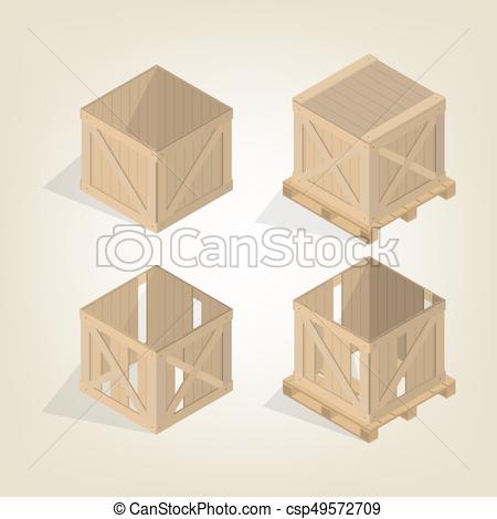 450x470 Realistic Wooden Box With Pallet Isometric, Vector Illustration