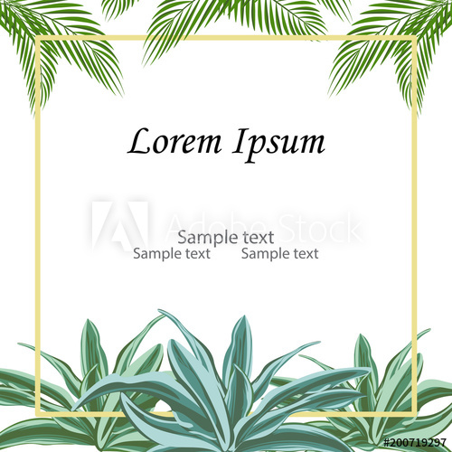 500x500 Gold Square Frame With Text Space Of Tropical Leaves Palm Branch