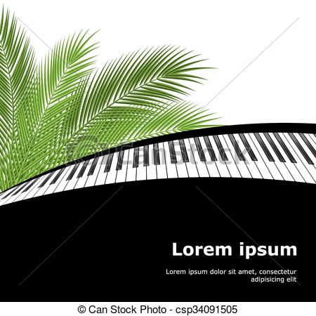 450x450 Palm Branch And Piano Template. Tropical Palm Leaves And Piano