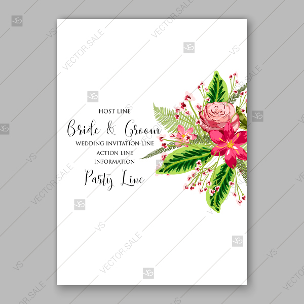 600x600 Wedding Invitation Save The Date Vector Tropical Flower Roses And