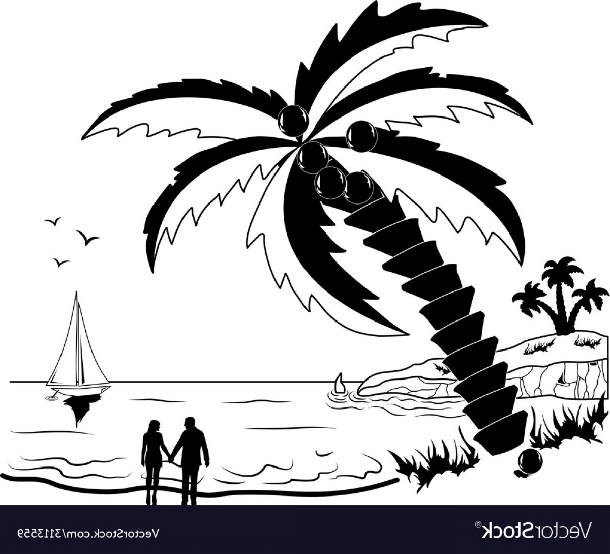 1200x1089 Couple At Tropical Beach With Palm Trees Vector Arenawp