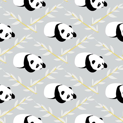 416x416 Panda Bear Vector Seamless Pattern With Cartoon Premium Clipart