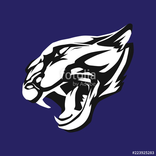 500x500 Black And White Stylized Face Of Aggressive Panther. Vector