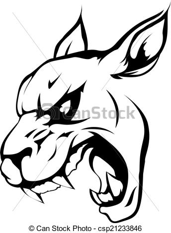 344x470 Panther Puma Or Wildcat Mascot. A Black And White Illustration Of