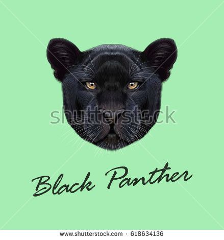 439x470 Vector Illustrated Portrait Of Black Panther. Cute Fluffy Face Of