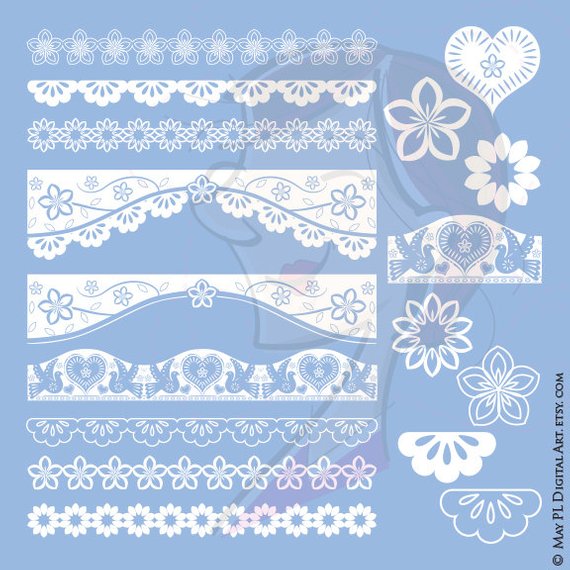 570x570 Papel Picado Borders Vector Clip Art White Birds Flowers Etsy