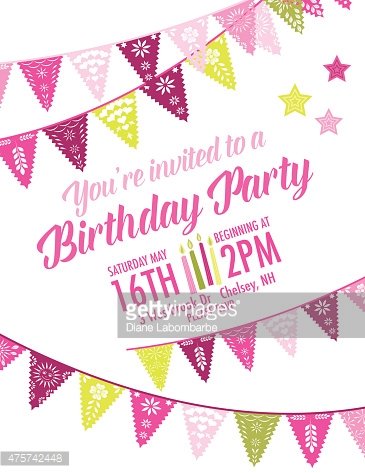 365x473 Vector Papel Picado Birthday Invitation Template Stock Vectors