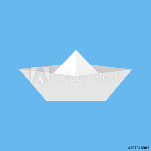 500x500 Paper Boat Toy. Simple Origami Paper Boat Vector Icon, Isolated On