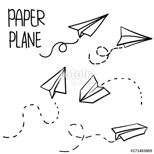 500x500 Vector Paper Airplane. Travel, Route Symbol. Set Of Vector