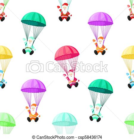 450x470 Santa Claus With A Parachute. Vector Illustration In Cartoon Style