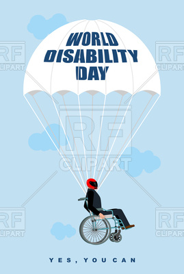 269x400 World Disabilities Day. Man In Wheelchair Goes Down On Parachute