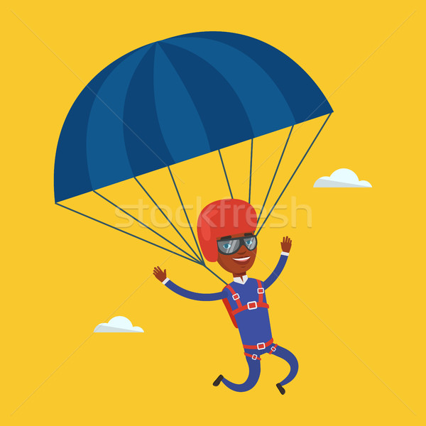 600x600 Young Happy Man Flying With Parachute. Vector Illustration