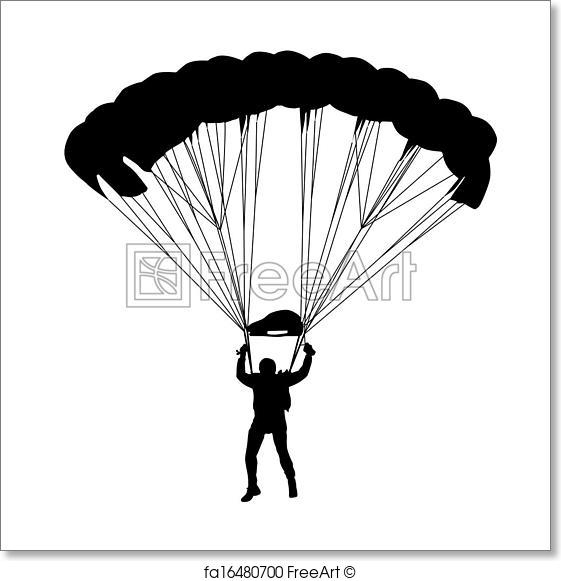 561x581 Free Art Print Of Skydiver, Silhouettes Parachuting Vector