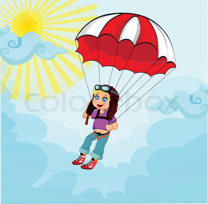 800x787 Little Cute Boy Jumping With Parachute. Vector Illustration