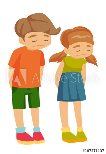 344x500 Little Caucasian White Upset Offended Girl And Boy After