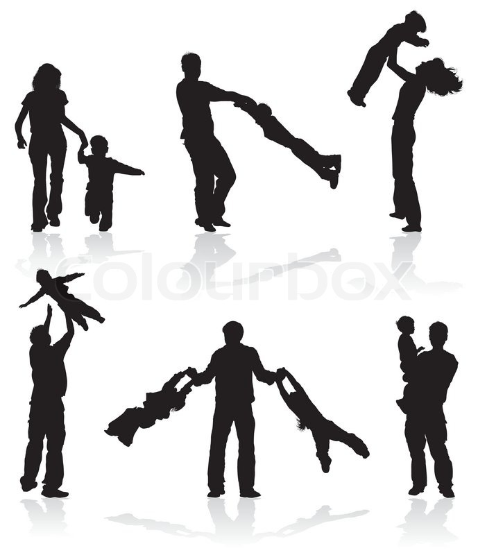 689x800 Silhouettes Of Parents With Children, Vector Illustration Stock