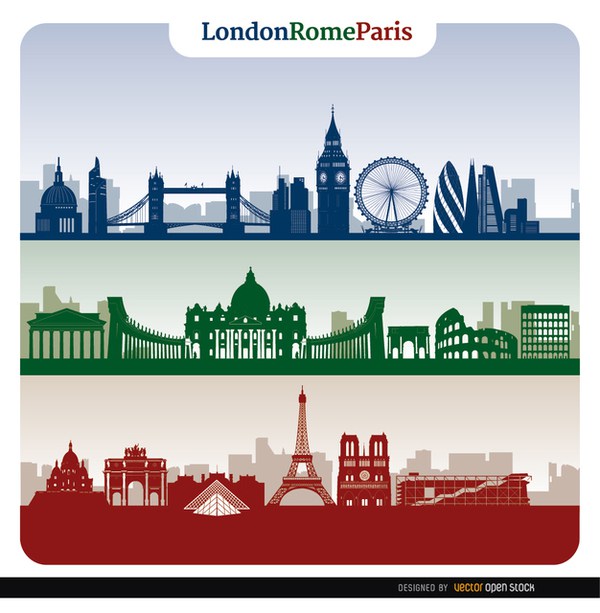 600x613 London Rome Paris Skyline Banners Free Vector 123freevectors