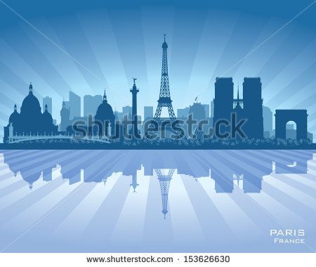 450x380 Paris France City Skyline Vector Silhouette Illustration