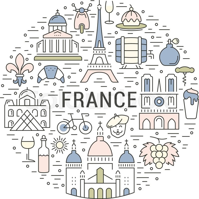 800x800 France And Paris City Concept. Symbols Isolated On Background. Web