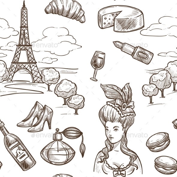 590x590 France Paris Vector Sketch Seamless Pattern By Sonulkaster