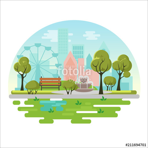 500x500 City Public Park Vector Illustration Concept Poster With Bench