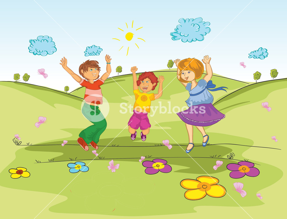 1000x763 Kids Playing In The Park Vector Illustration Royalty Free Stock