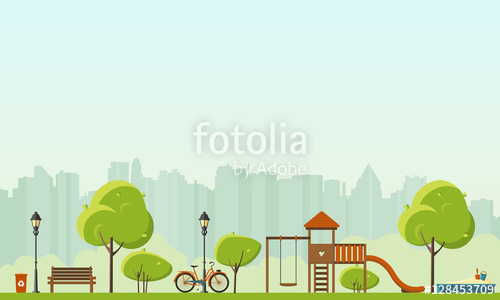500x300 Public Park. Vector Flat Illustration. Easy To Make Pattern