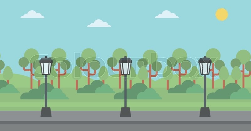 800x419 Background Of Park With A Streetlight And An Asphalt Path Vector