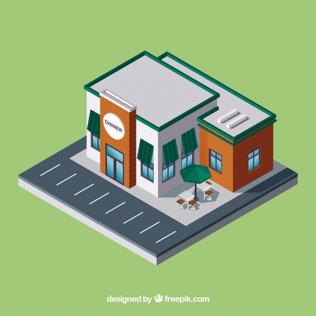 626x626 Isometric Restaurant With Parking Lot Vector Free Download
