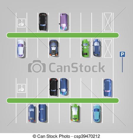 450x470 Parking Lot Top View. Parking Lots With Cars Vector Illustration