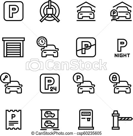 450x460 Parking Icons. Car Garage And Parking Line Vector Symbols