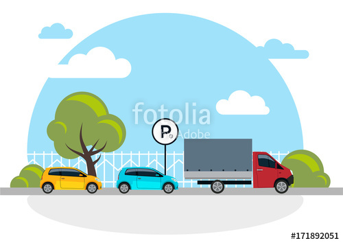 500x354 Parking Vector Illustration Isolated On White, Flat Parking Lot