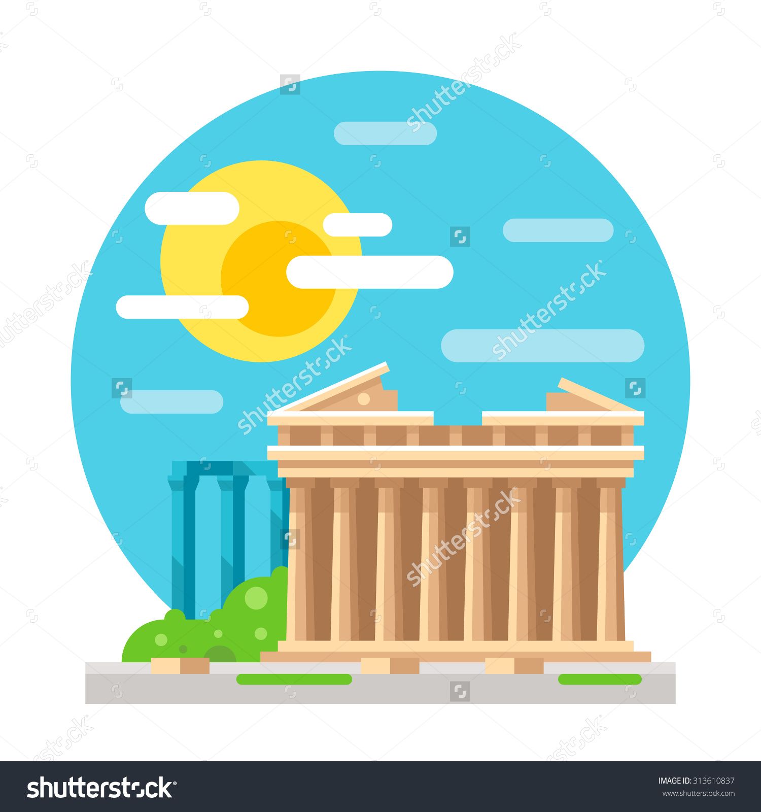 1500x1600 Parthenon Flat Design Landmark Illustration Vector