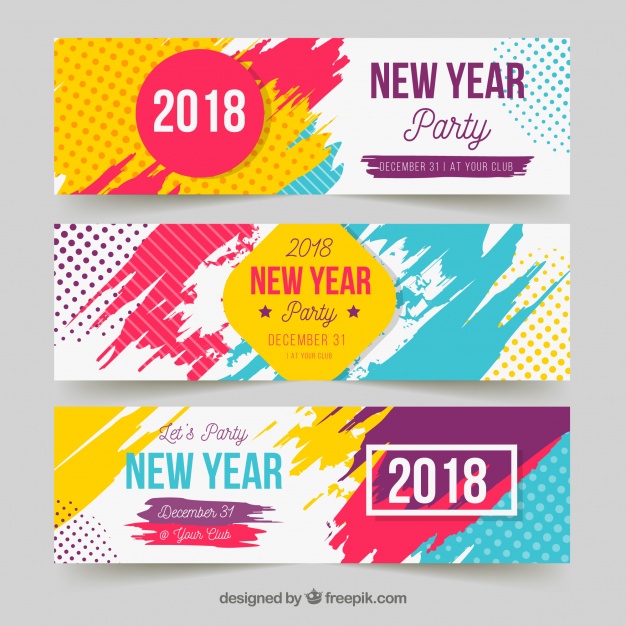 626x626 New Year Party Banners In Bright Colours Vector Free Download