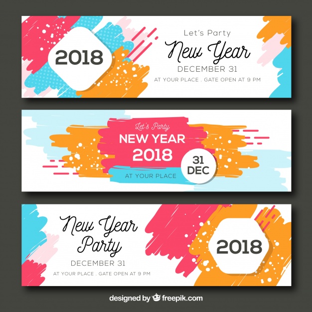 626x626 Set Of Three Abstract Colourful New Year Party Banners Vector