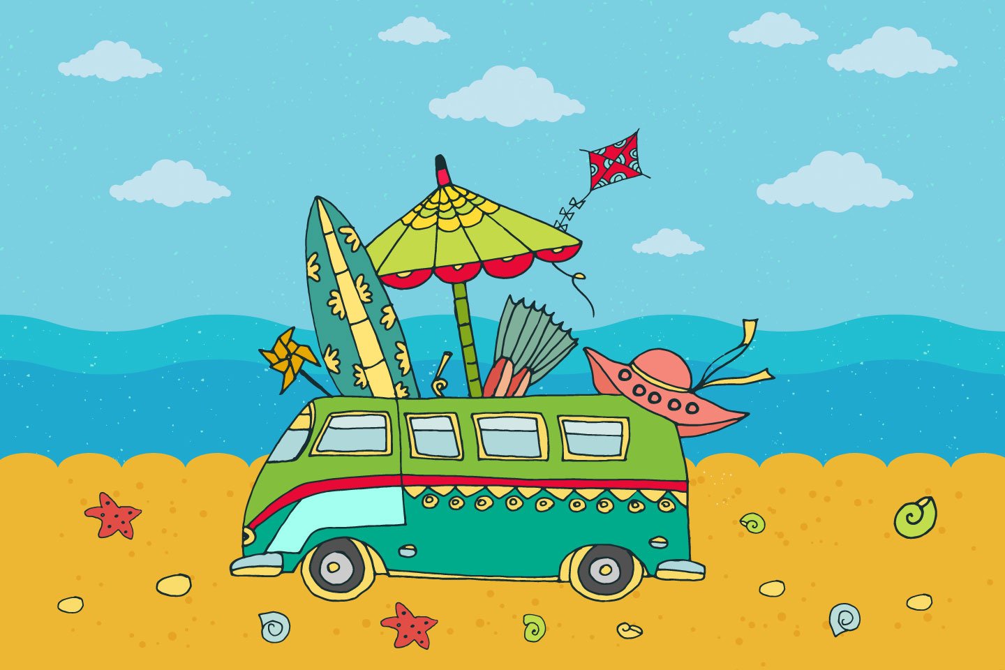 1440x960 Beach Party Free Vector Illustration