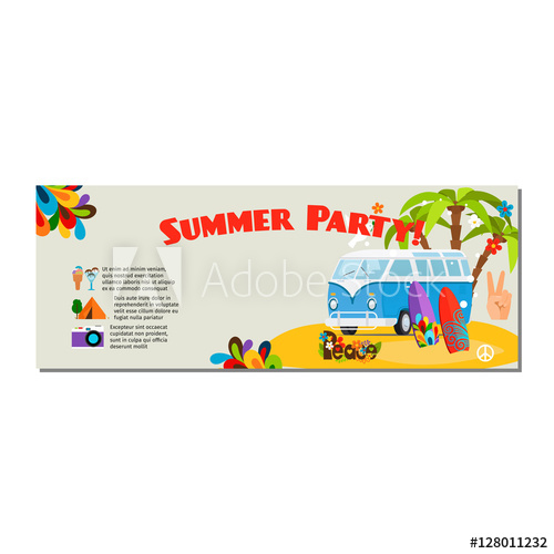 500x500 Summer Party Horizontal Flyer With Palm Trees, Blue Bus And