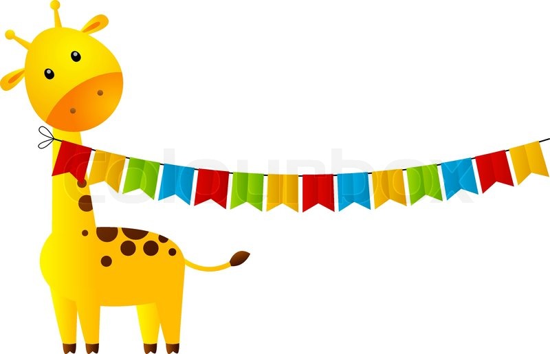 800x515 Funny Giraffe With Party Flags Stock Vector Colourbox