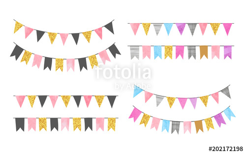 500x313 Set Of Colorful Watercolor Bunting Party Flags. Vector