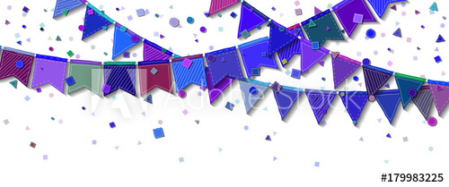 500x209 Bunting Party Flags. Decent Celebration Card. Blue And Purple